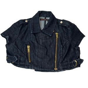 Vintage Guess Premium Denim Crop Jacket Large Indigo Dark Wash Zip Y2K 90s Urban